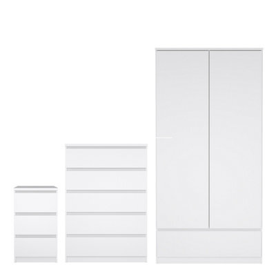 Furniture To Go Naia 3 Piece Bundle, Bedside, Chest And 2 Door 1 Drawer Wardrobe In White High Gloss - image 1
