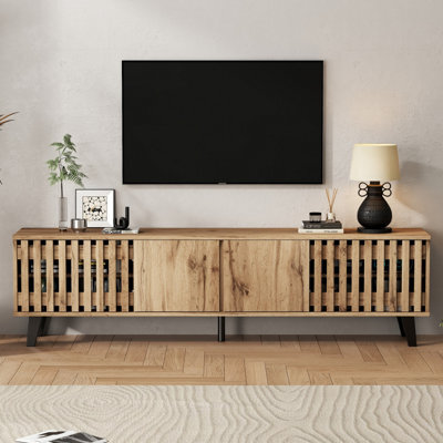 Matteo Modern Vintage 180Cm Tv Stand With 4 Doors & 9 Shelves For 70-Inch Tvs - Natural Wood Effect Sideboard - image 1