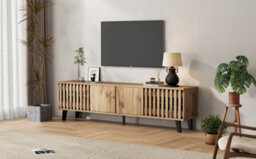 Matteo Modern Vintage 180Cm Tv Stand With 4 Doors & 9 Shelves For 70-Inch Tvs - Natural Wood Effect Sideboard - thumbnail 8