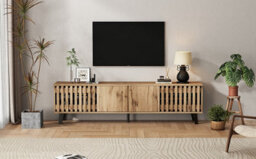 Matteo Modern Vintage 180Cm Tv Stand With 4 Doors & 9 Shelves For 70-Inch Tvs - Natural Wood Effect Sideboard - thumbnail 9