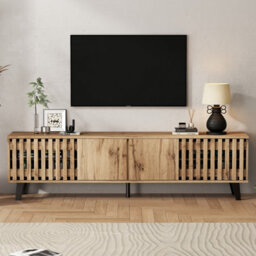 Matteo Modern Vintage 180Cm Tv Stand With 4 Doors & 9 Shelves For 70-Inch Tvs - Natural Wood Effect Sideboard - thumbnail 1