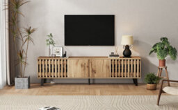 Matteo Modern Vintage 180Cm Tv Stand With 4 Doors & 9 Shelves For 70-Inch Tvs - Natural Wood Effect Sideboard - thumbnail 7