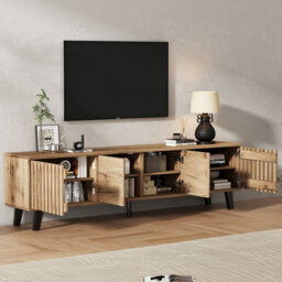 Matteo Modern Vintage 180Cm Tv Stand With 4 Doors & 9 Shelves For 70-Inch Tvs - Natural Wood Effect Sideboard - thumbnail 2