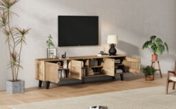 Matteo Modern Vintage 180Cm Tv Stand With 4 Doors & 9 Shelves For 70-Inch Tvs - Natural Wood Effect Sideboard - thumbnail 6