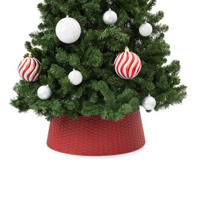 Christmas Village Red Faux Rattan Christmas Tree Skirt With 65Cm Base Diameter Snap Together Design Fits Stands Up To 63Cm - image 1