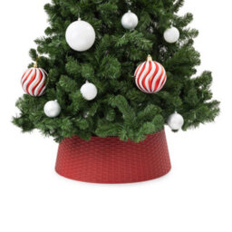 Christmas Village Red Faux Rattan Christmas Tree Skirt With 65Cm Base Diameter Snap Together Design Fits Stands Up To 63Cm - thumbnail 1