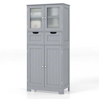 Costway 128 Cm Tall Bathroom Storage Cabinet Freestanding Floor Cabinet W/ Drawers-Grey - image 1