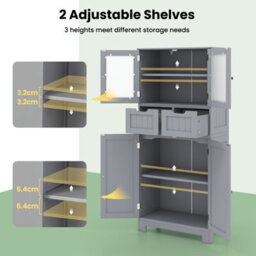 Costway 128 Cm Tall Bathroom Storage Cabinet Freestanding Floor Cabinet W/ Drawers-Grey - thumbnail 8