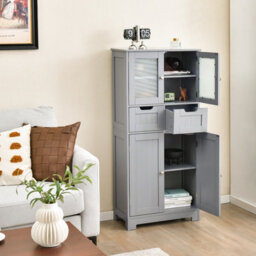Costway 128 Cm Tall Bathroom Storage Cabinet Freestanding Floor Cabinet W/ Drawers-Grey - thumbnail 4