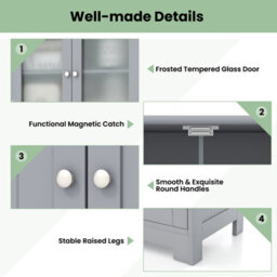 Costway 128 Cm Tall Bathroom Storage Cabinet Freestanding Floor Cabinet W/ Drawers-Grey - thumbnail 9