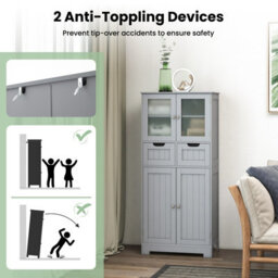 Costway 128 Cm Tall Bathroom Storage Cabinet Freestanding Floor Cabinet W/ Drawers-Grey - thumbnail 7
