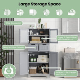 Costway 128 Cm Tall Bathroom Storage Cabinet Freestanding Floor Cabinet W/ Drawers-Grey - thumbnail 5