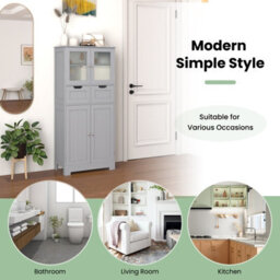 Costway 128 Cm Tall Bathroom Storage Cabinet Freestanding Floor Cabinet W/ Drawers-Grey - thumbnail 6