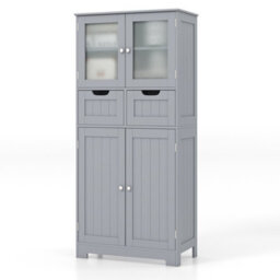 Costway 128 Cm Tall Bathroom Storage Cabinet Freestanding Floor Cabinet W/ Drawers-Grey