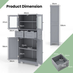 Costway 128 Cm Tall Bathroom Storage Cabinet Freestanding Floor Cabinet W/ Drawers-Grey - thumbnail 2