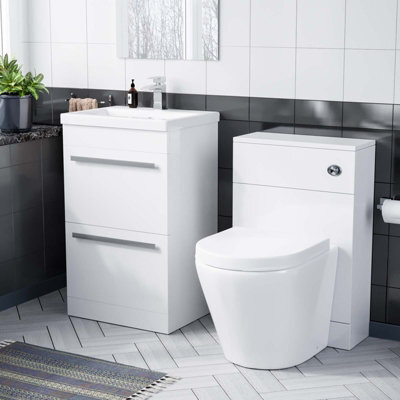 Nes Home 1000mm Floor Standing Vanity 2 Drawer Gloss White With Btw Rimless Toilet - image 1