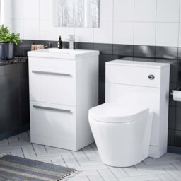 Nes Home 1000mm Floor Standing Vanity 2 Drawer Gloss White With Btw Rimless Toilet - thumbnail 1