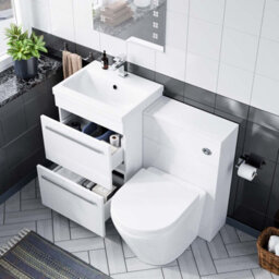 Nes Home 1000mm Floor Standing Vanity 2 Drawer Gloss White With Btw Rimless Toilet - thumbnail 2
