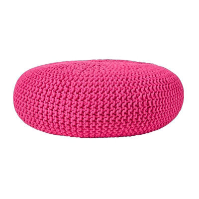 Homescapes Hot Pink Large Round Cotton Knitted Pouffe Footstool - image 1