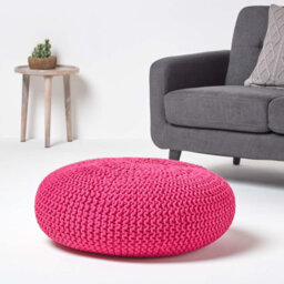 Homescapes Hot Pink Large Round Cotton Knitted Pouffe Footstool - thumbnail 2
