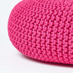 Homescapes Hot Pink Large Round Cotton Knitted Pouffe Footstool - thumbnail 4