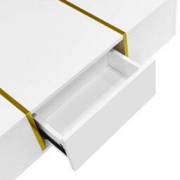 Btm White High Gloss Coffee Table Modern Simple 2 Drawers Living Room Storage Table - thumbnail 9