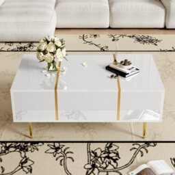 Btm White High Gloss Coffee Table Modern Simple 2 Drawers Living Room Storage Table