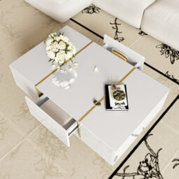 Btm White High Gloss Coffee Table Modern Simple 2 Drawers Living Room Storage Table - thumbnail 7