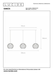 Lucide Danza 3 Light Bar Pendant Matt Gold - thumbnail 7