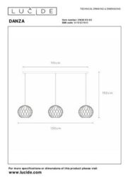 Lucide Danza 3 Light Bar Pendant Matt Gold - thumbnail 8
