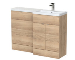 Hudson Reed Fusion Floor Standing Right Hand Combination Vanity Unit With Basin, Bathroom Storage Unit, Bleached Oak, 1200mm - thumbnail 1