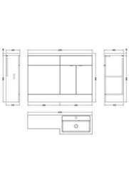 Hudson Reed Fusion Floor Standing Right Hand Combination Vanity Unit With Basin, Bathroom Storage Unit, Bleached Oak, 1200mm - thumbnail 6