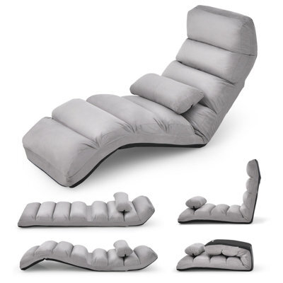 Gainoom Folding Lazy Sofa Bed Grey Upholstered 5-Position Adjustable Chaise Lounge Floor Sofa Chair W/ Pillow - image 1