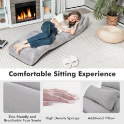Gainoom Folding Lazy Sofa Bed Grey Upholstered 5-Position Adjustable Chaise Lounge Floor Sofa Chair W/ Pillow - thumbnail 7