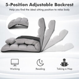 Gainoom Folding Lazy Sofa Bed Grey Upholstered 5-Position Adjustable Chaise Lounge Floor Sofa Chair W/ Pillow - thumbnail 6