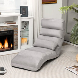 Gainoom Folding Lazy Sofa Bed Grey Upholstered 5-Position Adjustable Chaise Lounge Floor Sofa Chair W/ Pillow - thumbnail 3