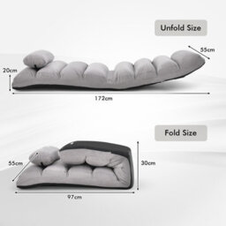 Gainoom Folding Lazy Sofa Bed Grey Upholstered 5-Position Adjustable Chaise Lounge Floor Sofa Chair W/ Pillow - thumbnail 2
