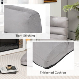 Gainoom Folding Lazy Sofa Bed Grey Upholstered 5-Position Adjustable Chaise Lounge Floor Sofa Chair W/ Pillow - thumbnail 5