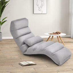 Gainoom Folding Lazy Sofa Bed Grey Upholstered 5-Position Adjustable Chaise Lounge Floor Sofa Chair W/ Pillow - thumbnail 4