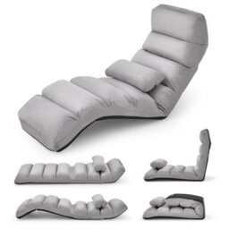 Gainoom Folding Lazy Sofa Bed Grey Upholstered 5-Position Adjustable Chaise Lounge Floor Sofa Chair W/ Pillow - thumbnail 1