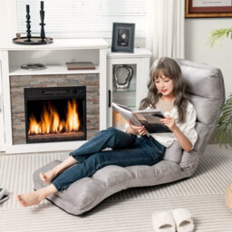 Gainoom Folding Lazy Sofa Bed Grey Upholstered 5-Position Adjustable Chaise Lounge Floor Sofa Chair W/ Pillow - thumbnail 8