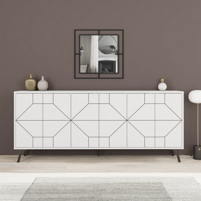 Decortie Dune White Geometric 6 Door Sideboard With Metal Legs (W) 181Cm - image 1