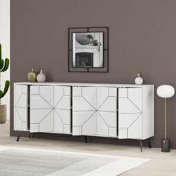 Decortie Dune White Geometric 6 Door Sideboard With Metal Legs (W) 181Cm - thumbnail 6