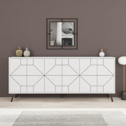 Decortie Dune White Geometric 6 Door Sideboard With Metal Legs (W) 181Cm