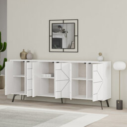 Decortie Dune White Geometric 6 Door Sideboard With Metal Legs (W) 181Cm - thumbnail 7