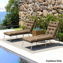 Outsunny Garden Lounge Chair Cushions Set Of 2, 220Gsm Fabric, Khaki - thumbnail 1