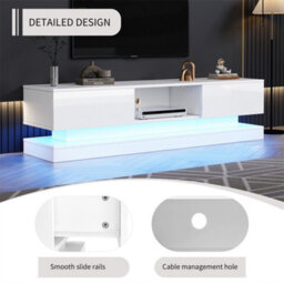 Abrihome 160 Cm Tv Stand With 16 Colour Rgb Led Lights, High Gloss Front With 2 Drawers  And 1 Open Storage Space, White - thumbnail 5