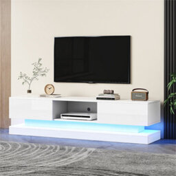 Abrihome 160 Cm Tv Stand With 16 Colour Rgb Led Lights, High Gloss Front With 2 Drawers  And 1 Open Storage Space, White - thumbnail 1