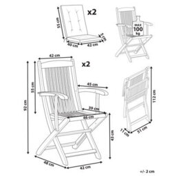 Beliani Set Of 2 Garden Chairs With Cushions Maui Premium Acacia Wood Light Grey - thumbnail 3