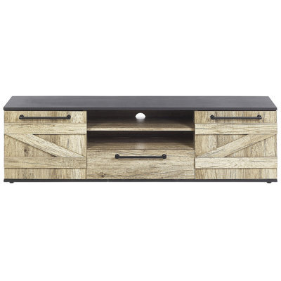 Beliani Barn-Style Tv Stand 43Cm Light Brown And Black Particle Board With Cabinet And Drawer - image 1